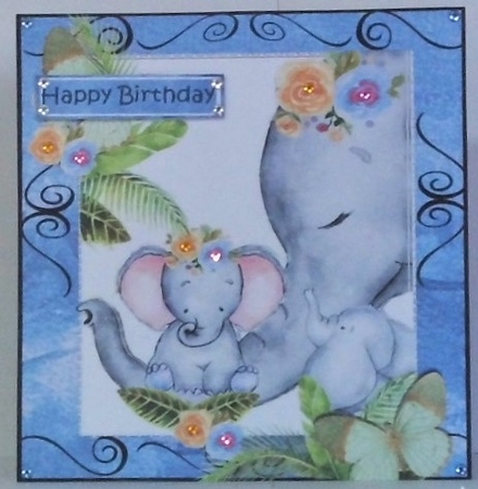 4 Lovely Moments with mum and baby elephants with butterflies card fronts Mini Kit by Hazel Underwood