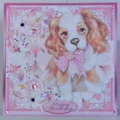 Spaniel in Pink Card Topper by Hazel Underwood