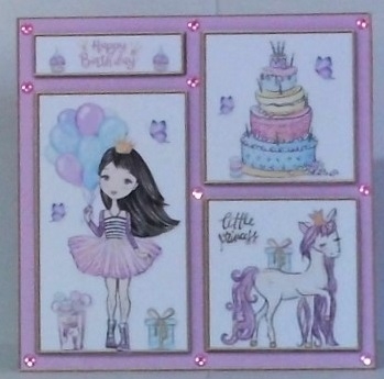 Little princess and unicorn birthday topper (dark hair) by Hazel Underwood