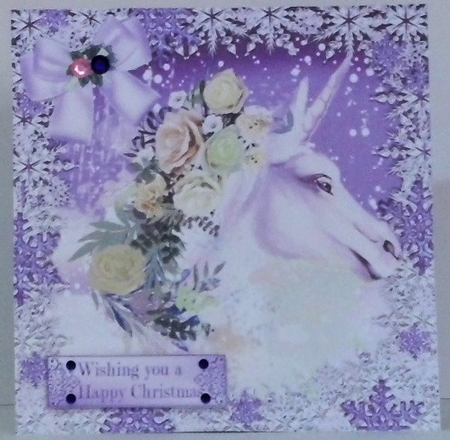 beautiful white unicorn with roses fantasy snow lilac 8x8 by Hazel Underwood
