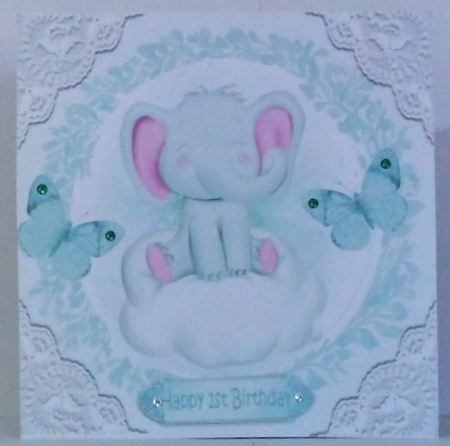  4 sweet little ele on a cloud with  butterflies and lace 8x8 Card fronts Mini Kit by Hazel Underwood