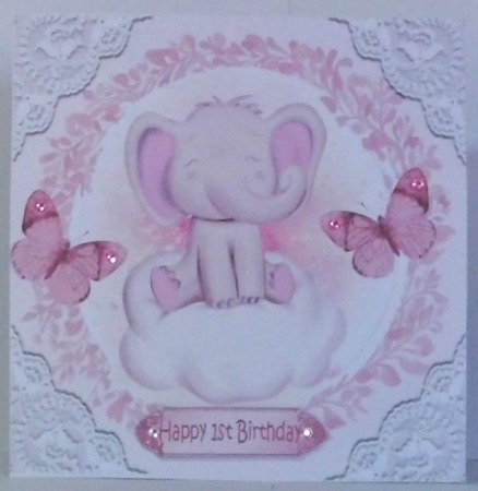  4 sweet little ele on a cloud with  butterflies and lace 8x8 Card fronts Mini Kit by Hazel Underwood