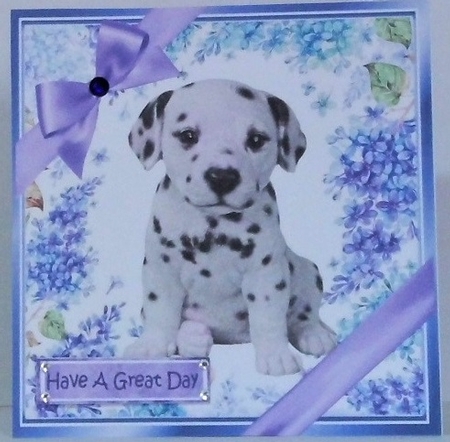 Gorgeous little dalmation puppy with bows  and flowers 8x8 by Hazel Underwood