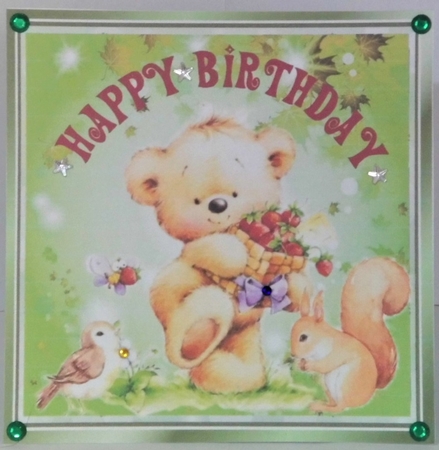 Cute little teddy with strawberries and squirrel pyramids 8x8 by Hazel Underwood