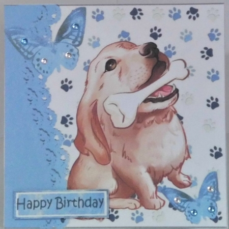 Cute painted dogs  in coloured card fronts and  butterflies 7x7 mini kit by Hazel Underwood
