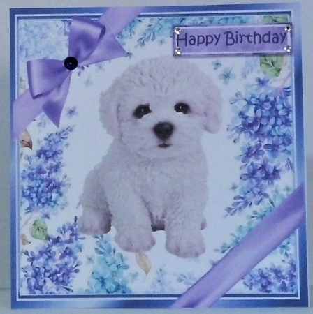 12 Gorgeous little puppies with purple bows and flowers card fronts 8x8 bumper kit by Hazel Underwood