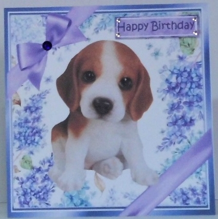 12 Gorgeous little puppies with purple bows and flowers card fronts 8x8 bumper kit by Hazel Underwood