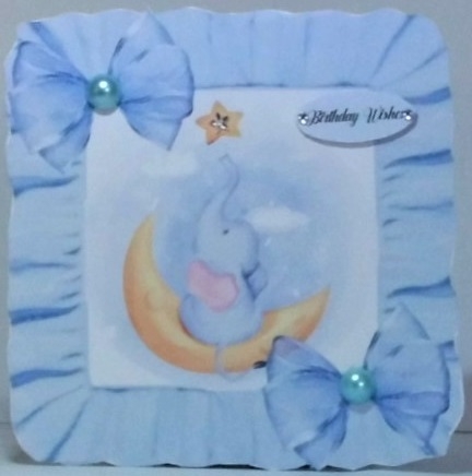 sweet little elephant sitting on a moon in frill 8x8 frame by Hazel Underwood