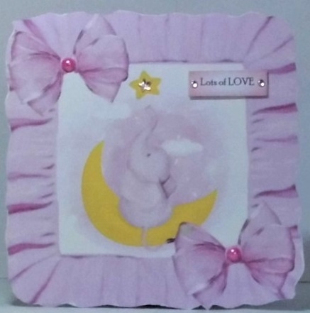 sweet little elephant sitting on a moon in pink frill 8x8 frame by Hazel Underwood