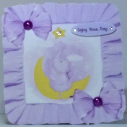 sweet little elephant sitting on a moon in purple frill  8x8 frame by Hazel Underwood