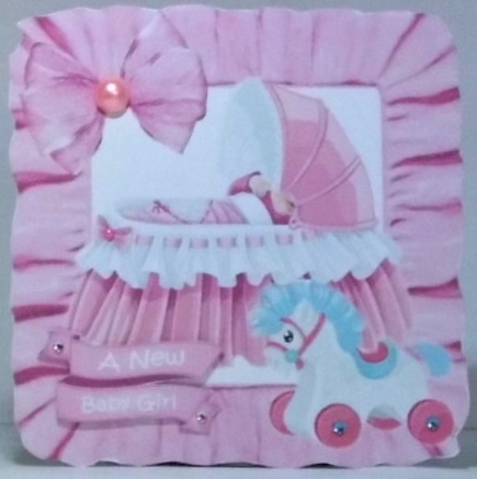 Basinette with baby girl in pink frill frame with bows 8x8 by Hazel Underwood