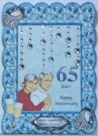 Mature couple Happy Anniversary in blue frame by Hazel Underwood