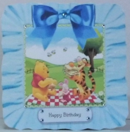 Picnic time with bear and friends in frill frame 8x8 with bow by Hazel Underwood