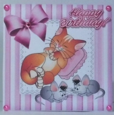Cat taking a nap with naughty mice playing 7x7 by Hazel Underwood