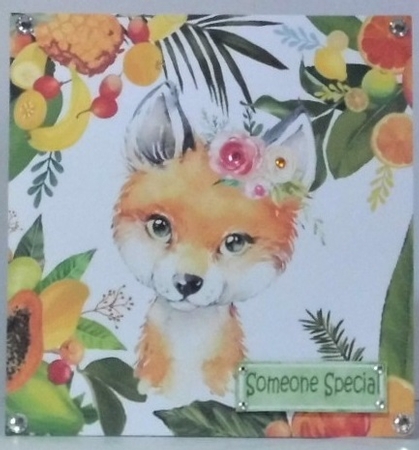4 Lovely Tropical Animals (Fox) in  Fruit Frame 8x8 card fronts mini kit (SET 3) by Hazel Underwood