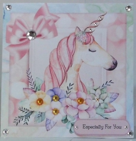 Pretty princess unicorn with flowers and in rainbow 8x8 frame by Hazel Underwood