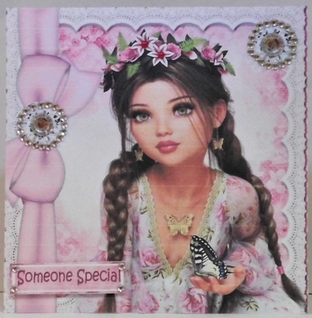 pretty as a picture girl on lace with bows and diamonds 8x8 with pyramids by Hazel Underwood