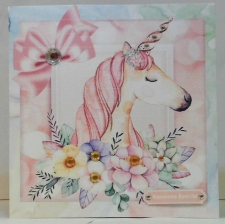 4 Lovely Coloured princess unicorns with flowers 8x8  card fronts Mini Kit by Hazel Underwood