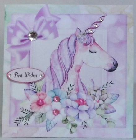 4 Lovely Coloured princess unicorns with flowers 8x8  card fronts Mini Kit by Hazel Underwood