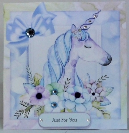 4 Lovely Coloured princess unicorns with flowers 8x8  card fronts Mini Kit by Hazel Underwood