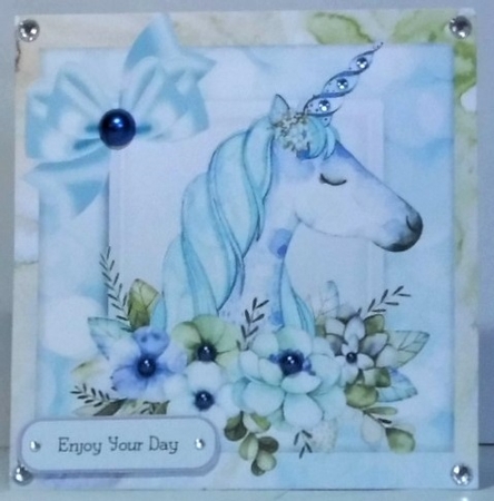 4 Lovely Coloured princess unicorns with flowers 8x8  card fronts Mini Kit by Hazel Underwood