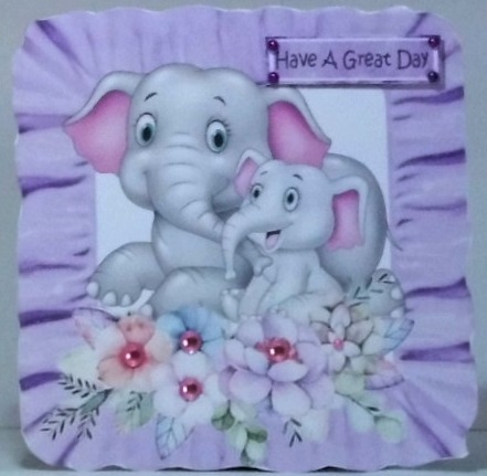 Cute mum and cute baby elephants wih flowers in frill frames 8x8 mini kit by Hazel Underwood