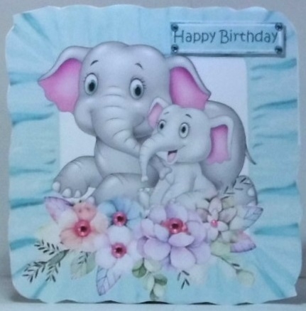 Cute mum and cute baby elephants wih flowers in frill frames 8x8 mini kit by Hazel Underwood