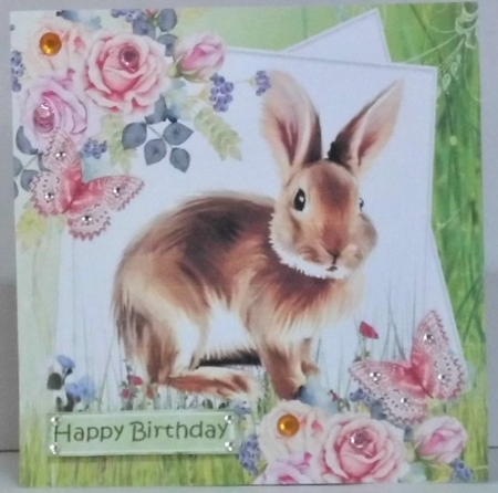 cute bunny with roses and butterflies 8x8 by Hazel Underwood