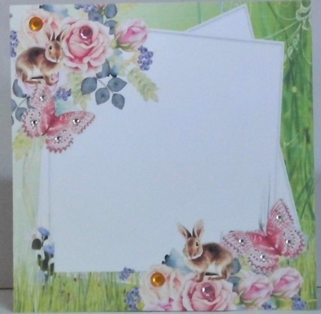 cute bunny with roses and butterflies 8x8 insert,  by Hazel Underwood