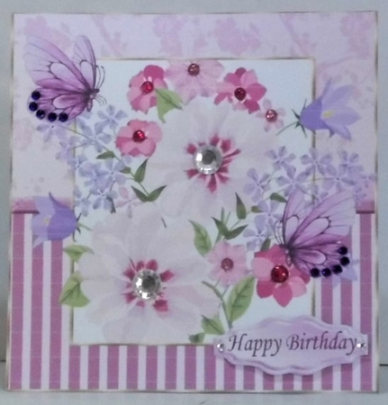 pretty shades of water colour flowers  pink/purple stripe 8x8 frame by Hazel Underwood