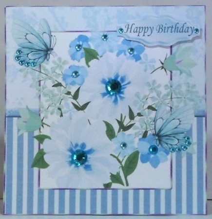 pretty shades of water colour flowers blue/turq stripe 8x8 frame by Hazel Underwood
