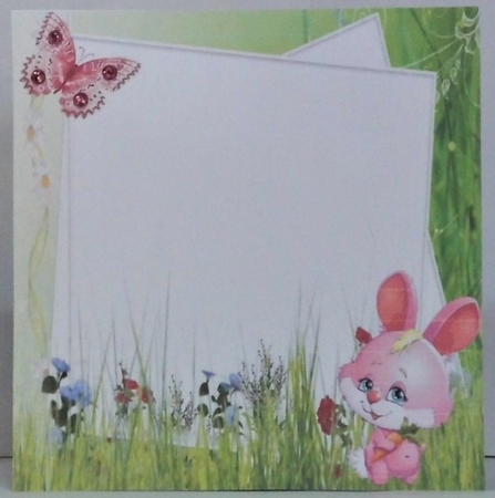 cute pink bunny with carrot and butterfly 8x8 insert by Hazel Underwood