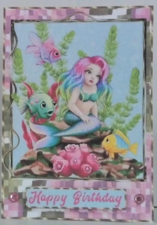 Pink mermaid mosaic gold frame quick card by Hazel Underwood