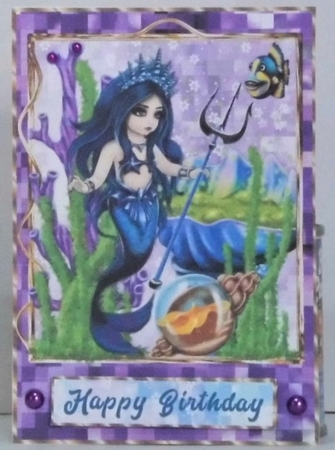Mermaid trident lavender mosaic gold frame quick card by Hazel Underwood