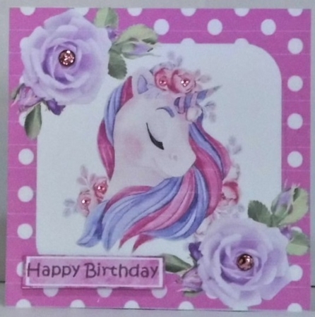 pretty lilac rainbow unicorn with roses and polkadot  7x7 by Hazel Underwood