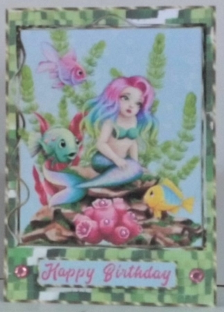 Green mermaid mosaic gold frame quick card by Hazel Underwood