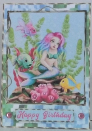 Blue mermaid mosaic gold frame quick card by Hazel Underwood