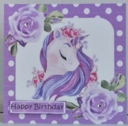 pretty purple rainbow unicorn with roses and polkadot  7x7 by Hazel Underwood