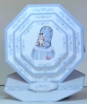 Blue cute kitten octagonal easel card with matching envelope by Hazel Underwood