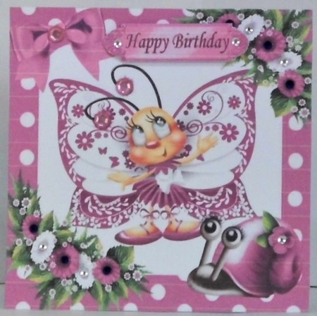 Cute lilac toony butterfly with snail polkadot frame 7x7 by Hazel Underwood