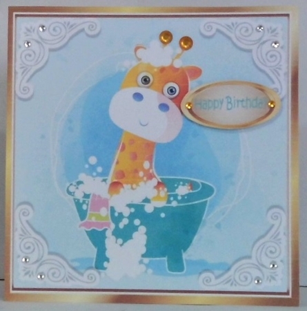 Cute Giraffe in water colour baby shower in the bath 8x8 by Hazel Underwood