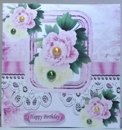 Shabby chic frame. lace with  lilac flowers 8x8 by Hazel Underwood