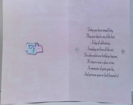 40th birthday treat insert by Hazel Underwood