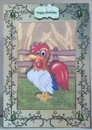 Rooster A5 Card Front With Decoupage by Hazel Underwood