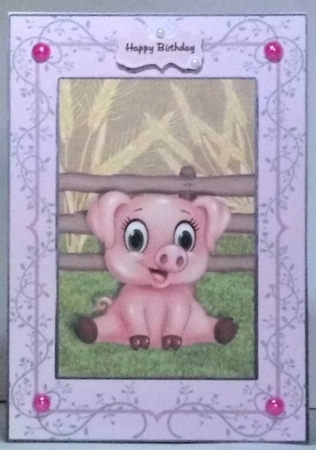 Pig A5 Card Front With Decoupage by Hazel Underwood