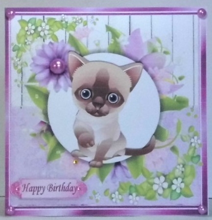 4 Lovely Card fronts with kittens, with pretty lilac flowers 8x8 Mini Kit by Hazel Underwood