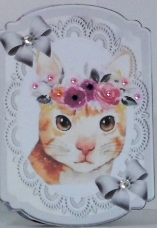 4 Lovely watercolour cats on lace with flowers Bracket cards mini kit by Hazel Underwood