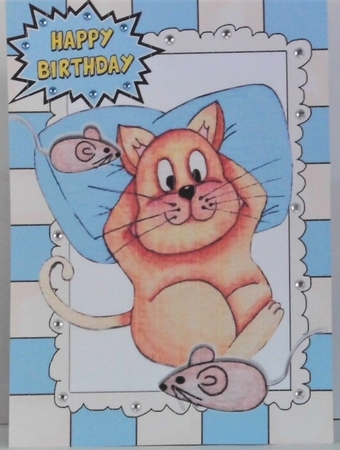 8 Fat Lazy Cats with mice in watercolours (4 A4 & 4 A5) Cards BUMPER KIT by Hazel Underwood