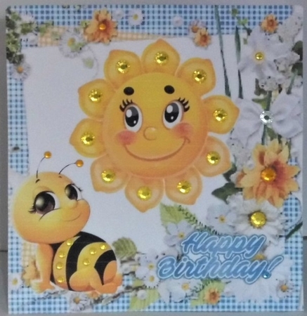 Smile its a lovely Day, with flowers and cute little bee 8x8 by Hazel Underwood