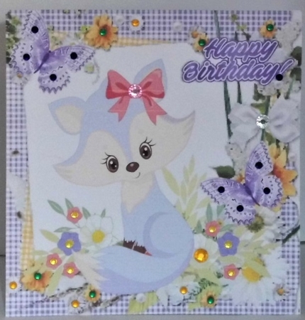 Cute Foxy Girl in purple gingham flower frame 8x8 by Hazel Underwood
